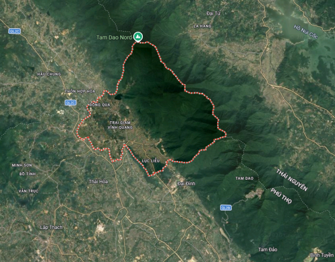 Vị trí đỉnh Tam Đảo Bắc trên bản đồ.