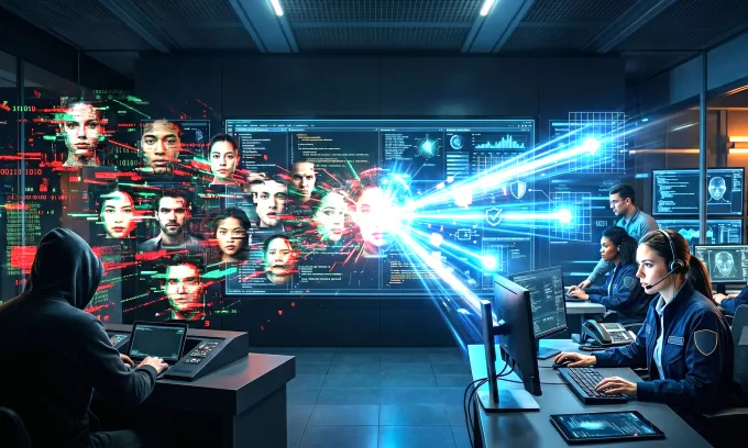 Minh họa về cuộc chiến deepfake AI chống AI. Ảnh: Gemini