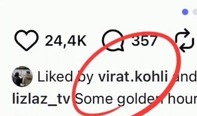 Ảnh chụp màn hình Kohli bấm thích loạt ảnh của LizLaz. 