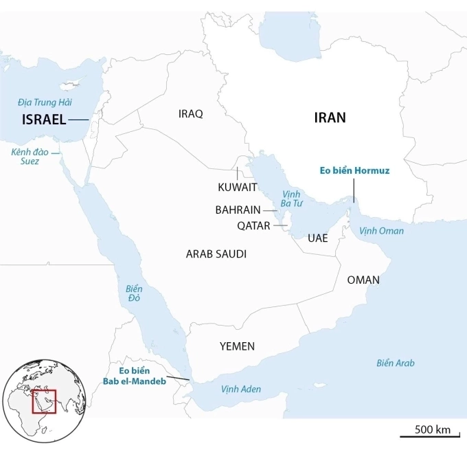 Vị trí eo biển Hormuz. Đồ họa: Guardian