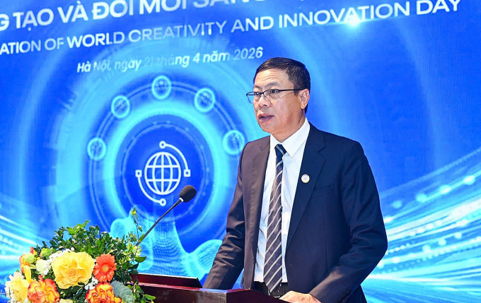 Thứ trưởng Khoa học và Công nghệ Lê Xuân Định chia sẻ tại lễ hưởng ứng Ngày Sáng tạo và Đổi mới sáng tạo Thế giới, sáng 21/4. Ảnh: Minh Sơn