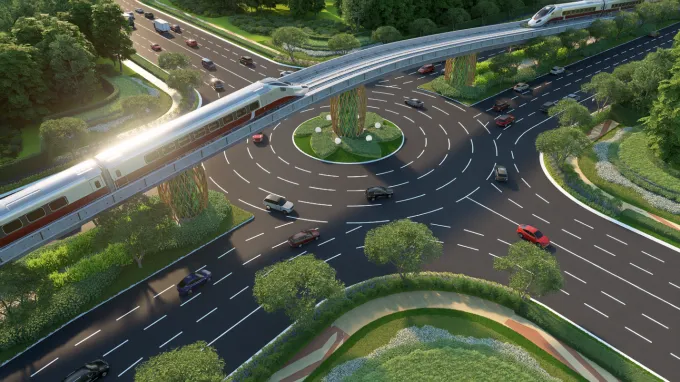 Tuyến đường ĐT.975 khi hoàn thành sẽ được mở rộng lên 10 làn xe. Ảnh: Sun Group